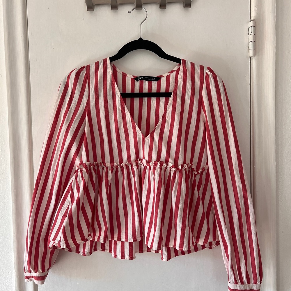 Zara striped long sleeve blouse